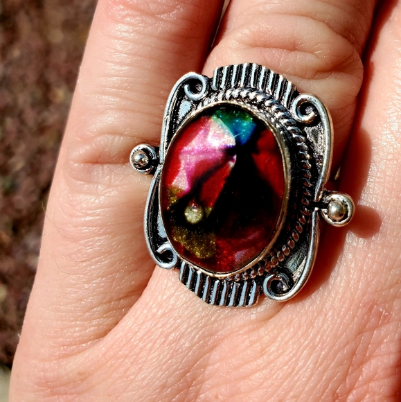 New Dichroic Glass Silver Ring. - Picture 5 of 11
